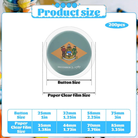 200 Pieces Clear Badge Film Circles For Button Makers And Crafts, Waterproof PVC Mylars Protective Films, 70mm Badges Shield, Easy Replacement For Arts And DIY Projects, 70mm size chart