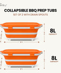 Two Pack 8L Collapsible BBQ Prep Tub With Upgraded Locking Lid Multifunction Camping Cutting Board And Meat Storage Container