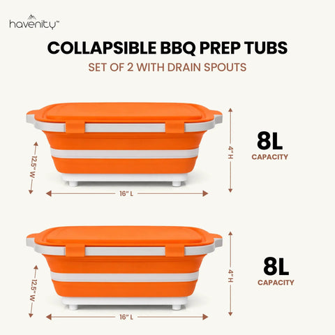 Two Pack 8L Collapsible BBQ Prep Tub With Upgraded Locking Lid Multifunction Camping Cutting Board And Meat Storage Container