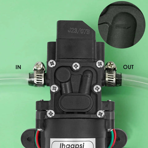 Rugged 12V DC Fresh Water Pump With 2 Hose Clamps Self Priming Diaphragm Pump Pressure Switch 4.5 Liters Per Minute 80 PSI Adjustable