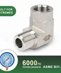 Side view of U.S. Solid 304 stainless steel 90-degree street elbow, 1/2 NPT, male and female threads.