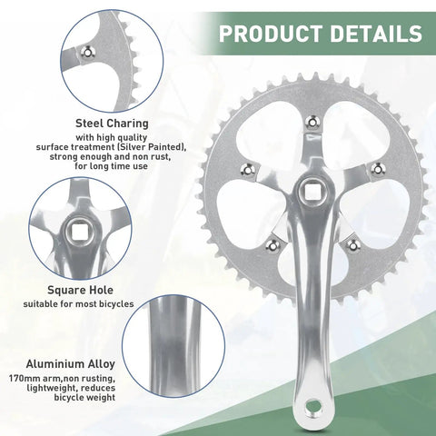 Beefed Up Bike Crankset And Arm 46T Steel Chainring 170mm Aluminum Alloy Arm 104BCD Single Piece Silvery Finish Product Details