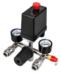 Beefy Workhorse Air Compressor Pressure Switch with gauge regulator and valve manifold, aluminum alloy body for workshop and home use