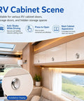 Premium Zinc Alloy Push Button Cabinet Latches For Rv Cupboard And Van Storage 5 Pack shown in modern RV cabinet scene.