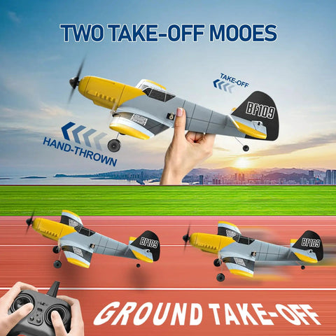 Hand launching 3 Channel RC Plane With 6 Axis Gyro Stabilizer Dual Motors Ready To Fly BF109 Style RC Airplane on field