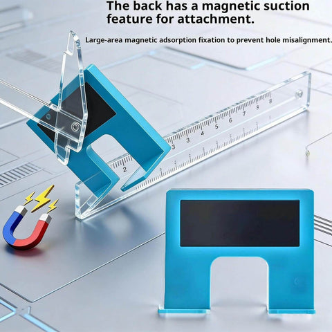 Door Jamb Hinge Jig The Easy Hinge Mate Adjustable Door Installation Tool with magnetic positioning on a ruler surface