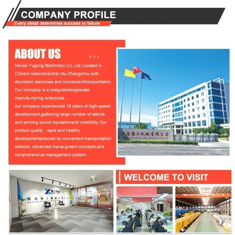 Company profile of Henan Yugong Machinery Co. Ltd. showcasing their office building and organizational layout.