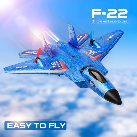 F22 Fighter RC Plane Ready To Fly With Gyro Stabilization For Beginners Kids Remote Control Airplane 2.4GHz Two Channel Toy, blue flying