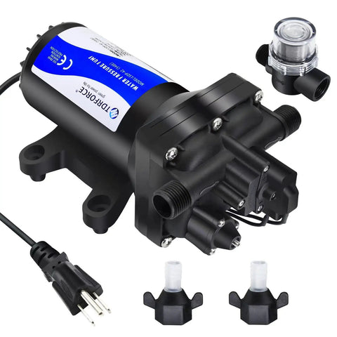 Fresh Water Pump 5.5 GPM 75 PSI 110V Self Priming Diaphragm Inline Booster Pump for Boats and RVs with accessories