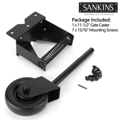 Spring Loaded Gate Caster For Wooden Gates And PVC Fences With 4 Inch Wheel, Heavy Duty Gate Wheel Caster parts and screws included.