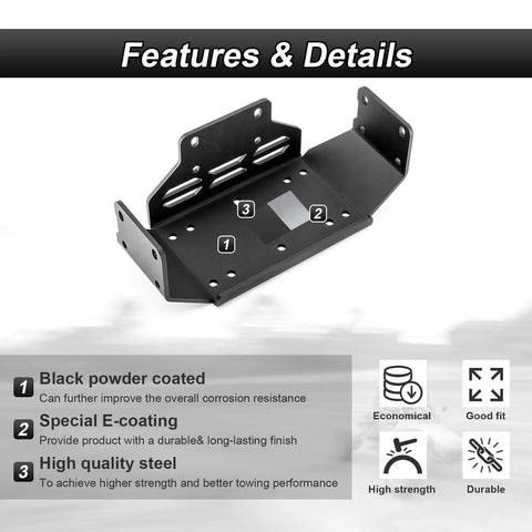 Beefed-Up Winch Mounting Bracket Plate with 4 7 8 Inch Winch Roller Fairlead Cable Guide for Honda Pioneer 500 2015 2023 2025 and Pioneer 520 2021 2025 Fitment 2000 to 3500 lbs capacity, black powder coated steel highlight