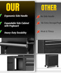 Smooth Rolling 8 Drawer Tool Chest With Nifty Detachable Modular Layout And Secure Locking Drawers For Top Shelf Garage Storage Slick Black Finish showing ergonomic side handle and expandable cabinets.