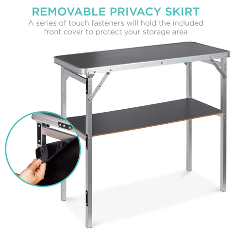 Portable Pop Up Bar Table For Indoor Outdoor Parties And Tailgates With Carrying Case Storage Shelf Removable Skirt Party Ready