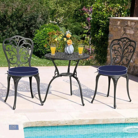 Outdoor Bistro Chair Cushions Set Of 2, 15 Inch Round Seat Cushions With Ties on patio chairs by a pool