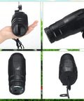 Indoor Golf Spot Light For Simulators And Practice, Adjustable Pin Spotlight With Mirror Ball Effect shown in hand and side view