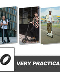 Three men riding scooters with Honeycomb Scooter Wheel Replacement Tire With Shock Absorption Solid Tire For Adult Electric Scooters Stable Ride And Safe Performance Durable Design Easy Install Replacement Part For Wide Range Of Models.
