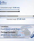 Heavy Duty Front Hood Struts For 07 08 09 10 11 Toyota Camry Gas Lift Jacks and Shock Absorbers 2 Pack, compressed and extended lengths.