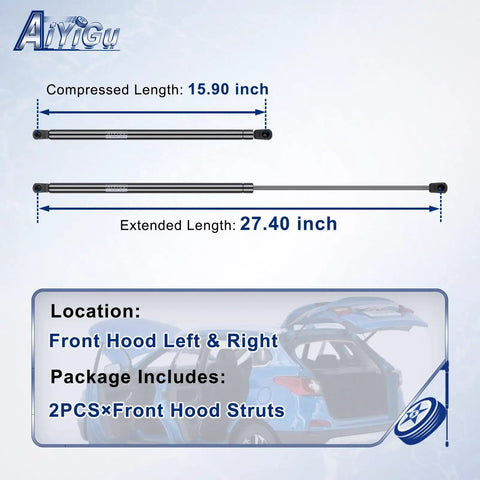 Heavy Duty Front Hood Struts For 07 08 09 10 11 Toyota Camry Gas Lift Jacks and Shock Absorbers 2 Pack, compressed and extended lengths.