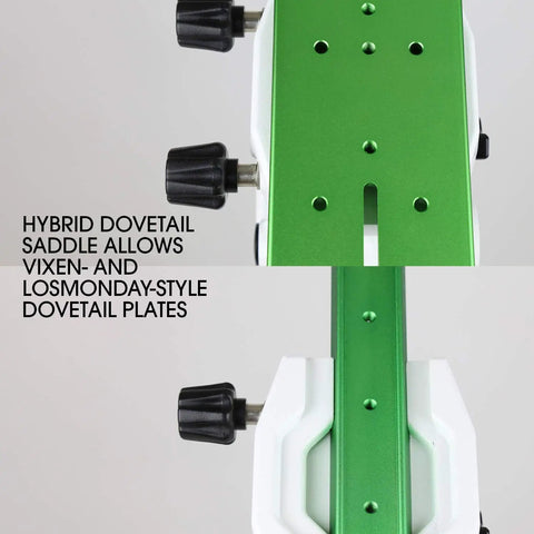 Hybrid dovetail saddle on German Equatorial Telescope Mount With Fully Computerized GoTo, Belt Driven Stepper Motors, Whisper Quiet Slew