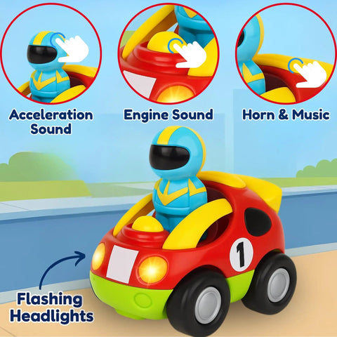 Cartoon Style My First Remote Control Car For Toddlers 18 Months Plus with sounds and flashing headlights in motion