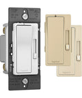 Radiant LED Dimmer Rocker Switch For Home Lighting, Single Pole To Three-Way Control, 600-Watt Capacity, with faceplates.