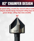 Close-up of 3/4 inch bit from 5 Piece Countersink Drill Bit Set With 82 Degree Counter Sink in focus, highlighting chamfer design.