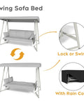 Oversized Outdoor Porch Swing Bed With Stand And Canopy Rain Cover Heavy Duty 3 Seat Bench Swing For Patio Extra Large Sofa Lounger detail view