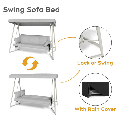 Oversized Outdoor Porch Swing Bed With Stand And Canopy Rain Cover Heavy Duty 3 Seat Bench Swing For Patio Extra Large Sofa Lounger detail view