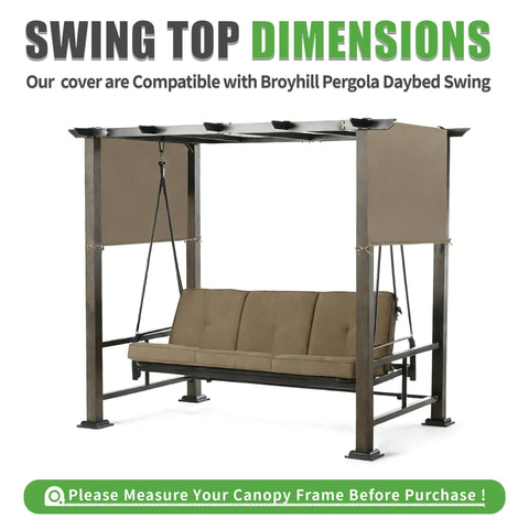 Replacement Canopy Top For Pergola Daybed Swing Khaki Color That Fits Broyhill Pergola Daybed Swing Model 10133-19-10018A Big Lots And More Durable Outdoor Shade Cover Easy Install shown uninstalled alongside pergola frame.