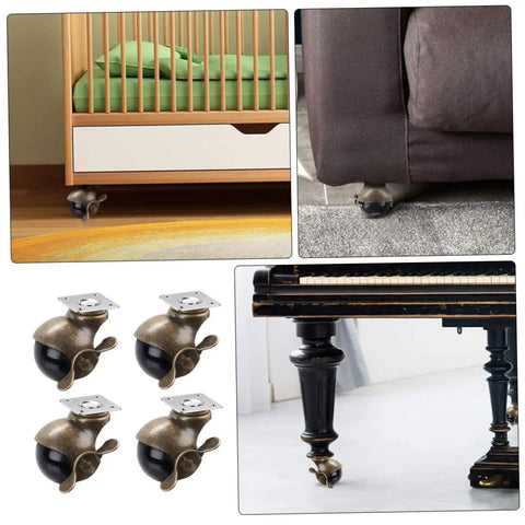 Vintage Brass Top Plate Casters Two Inch four pack on furniture legs, versatile heavy duty wheels for easy mobility.