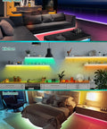 100ft Outdoor RGB LED Strip Lights Waterproof 12V with Alexa and Google Assistant installed in living room, kitchen, and bedroom