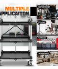 Heavy Duty 3 Tier Folding Utility Cart with Locking Wheels in garage, workshop, studio, repair shop setup