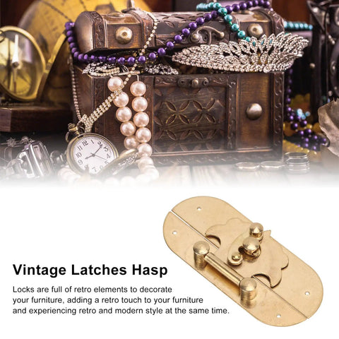 Sturdy Brass Latch Hasp for Jewelry Box and Cabinet, Old School Retro Decorative Buckle Lock with ornate background box