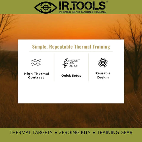 Diagram highlighting features of Passive Thermal Target Kit for Zeroing and Training with Heat Responsive Film, vertical backer mounts
