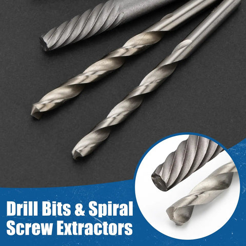 Drill bits and spiral screw extractors from 34 Piece Bolt And Screw Extractor Kit With Case For Stripped Fasteners