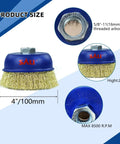 Tough As Nails 6 Pack 4 Inch Wire Cup Brushes For Angle Grinders With 5/8 Inch Arbor showing dimensions and specifications.