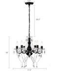 Six Light Black Crystal Chandelier Lighting Fixture For Living Room, Dining Room And Bedroom Modern Vintage Candle Style