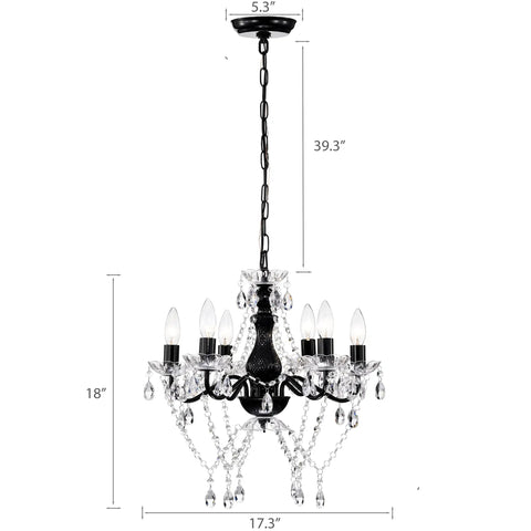 Six Light Black Crystal Chandelier Lighting Fixture For Living Room, Dining Room And Bedroom Modern Vintage Candle Style