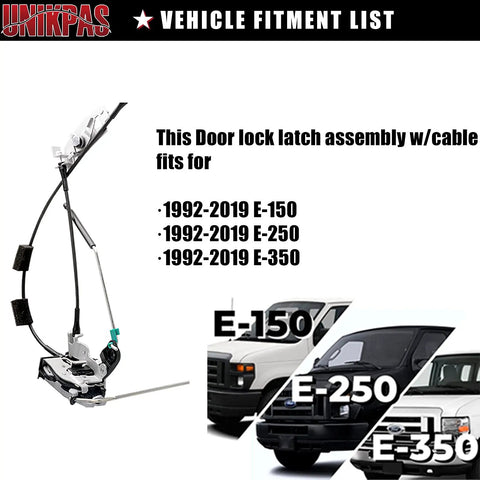 Ford Door Latch Assembly With Cable And Rod For Rear Right Cargo Door Replacement Heavy-Duty Direct Fit For E150 E250 E350 1992-2014