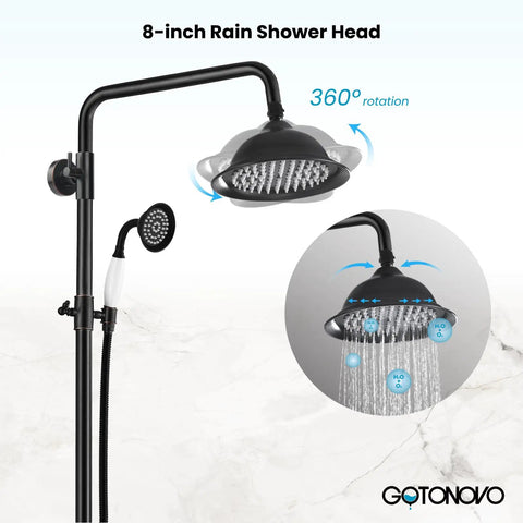 Oil Rubbed Bronze Shower Faucet Set With 8 Inch Rainfall Shower Head Handheld Spray Wall Mount Triple Function Lux Bath Setup