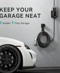 Rugged Boss J1772 EV Charger Holder Wall Mount Keeps Your Charging Handle Dock And Cable Organizer Locked Down With Rust Resistant Stainless Steel Storage Box For Everyday Garage Use, showcasing a tidy garage setup.