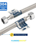 Stainless Steel Corrugated Water Heater Connector 18 Inch With 3/4 Inch FIP Ends, 1/4 Inch OD Flexible Hose, product labels visible