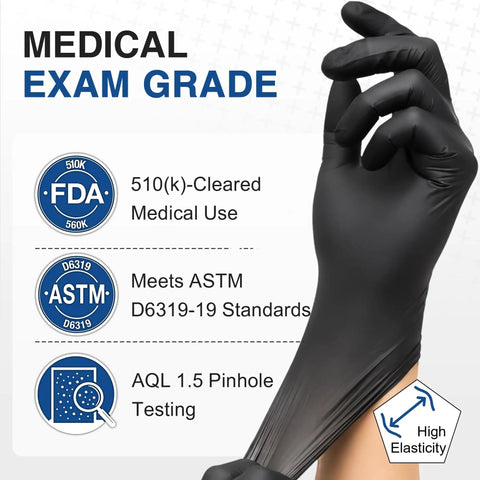 Black Nitrile Exam Gloves Large 5 Mil Disposable Protective Gloves Box Of 100 Latex Free Powder Free For Medical Cleaning Food Prep