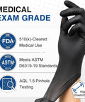 Heavy Duty Black Nitrile Gloves Built Tough For Medical And Industrial Work Top Shelf 4 Mil Disposable Shield on hand.