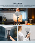 Compact Portable Travel Mini Tabletop Tripod With 360 Degree Ball Head Aluminum Desk Tripod demonstrated in various settings.