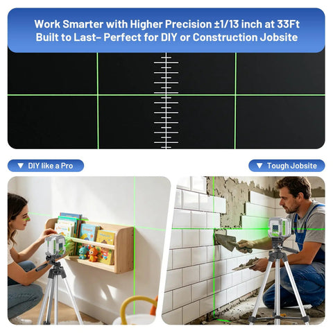 Green Laser Level With 55 Inch Tripod, Self Leveling 150 Ft Range, Pulse Mode Up To 200 Ft, Cross Line Tool For Picture Hanging, Tile, DIY And Construction, Rechargeable, Hard Case on tripod