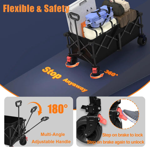 41 Inch Long Collapsible Wagon Cart With 460 Pound Capacity Beast Heavy Duty Folding Beach Wagon On All Terrain Wheels Utility Cart for Camping and Garden