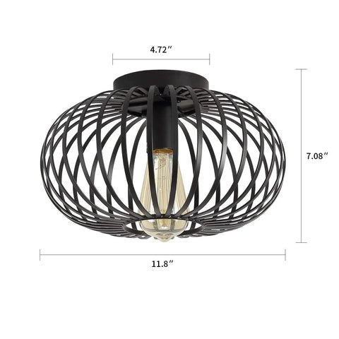 Industrial Black Metal Cage Ceiling Light Fixture For Hallways Living Rooms And Kitchens Semi Flush Mount Modern Farmhouse Style
