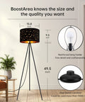 Tripod Floor Lamp With 8W LED Bulb Mid Century Style in living room, black metal base, fabric shade, modern farmhouse boho vibe