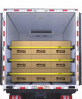 E Track Tie Down Rail Kit 31 Piece Set With Complete Heavy Duty Trailer Rig Hardware Includes Four 16 Inch Rails securing boxes in a trailer.